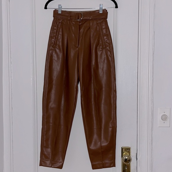 Aritzia Leather Pant With Belt. Cognac. Size 00. - Picture 4 of 4